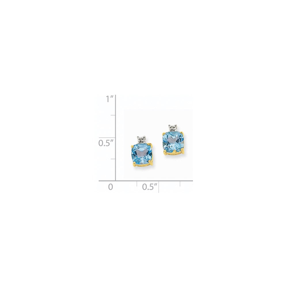 14k Yellow Gold Blue Topaz u0026 Real Diamond Post Earrings