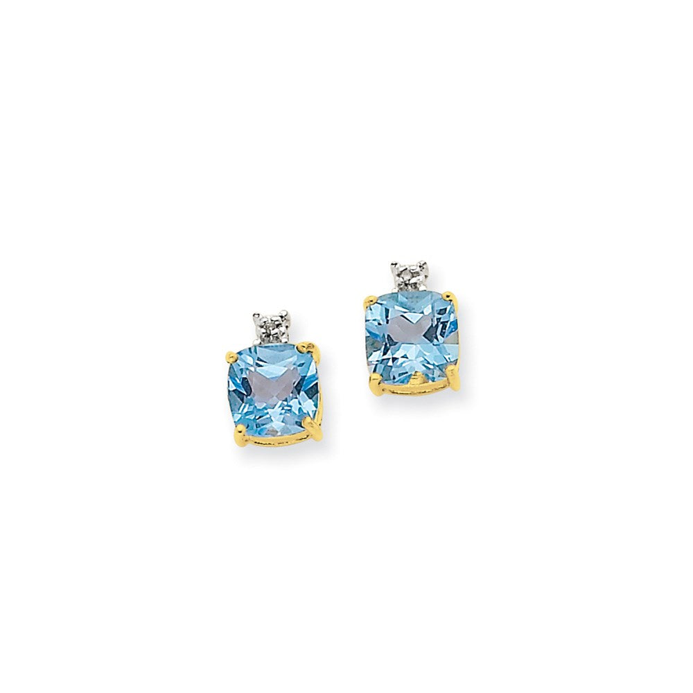 14k Yellow Gold Blue Topaz u0026 Real Diamond Post Earrings