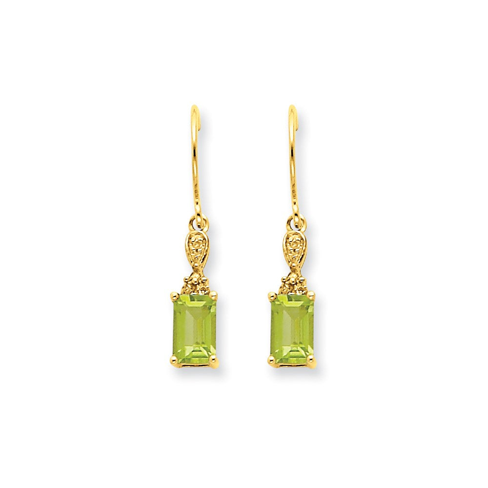 14k Yellow Gold Peridot u0026 Real Diamond Dangle Earrings
