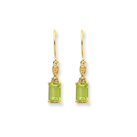 14k Yellow Gold Peridot u0026 Real Diamond Dangle Earrings