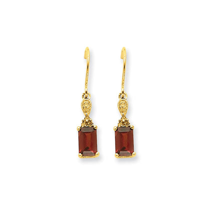 14k Yellow Gold Garnet u0026 Real Diamond Dangle Earrings