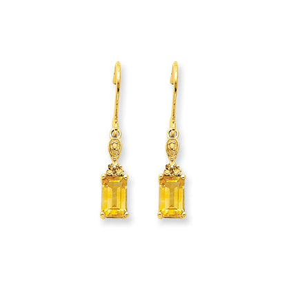 14k Yellow Gold Citrine u0026 Real Diamond Dangle Earrings
