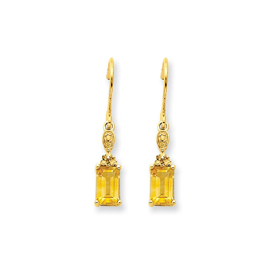 14k Yellow Gold Citrine u0026 Real Diamond Dangle Earrings