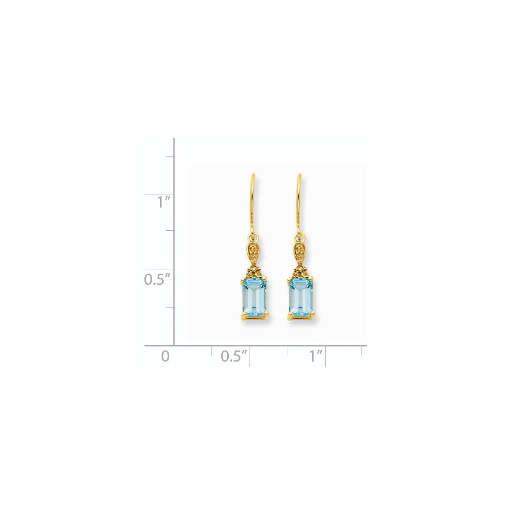 14k Yellow Gold Blue Topaz u0026 Real Diamond Dangle Earrings