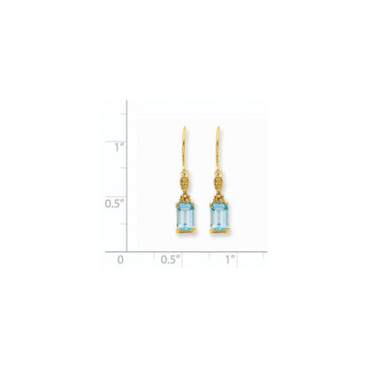14k Yellow Gold Blue Topaz u0026 Real Diamond Dangle Earrings