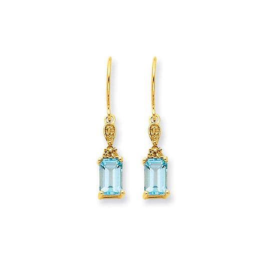 14k Yellow Gold Blue Topaz u0026 Real Diamond Dangle Earrings