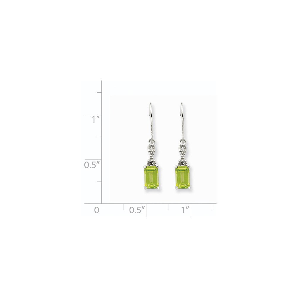 14k White Gold Peridot u0026 Real Diamond Dangle Earrings