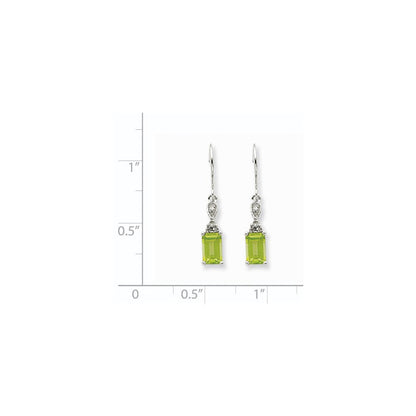 14k White Gold Peridot u0026 Real Diamond Dangle Earrings