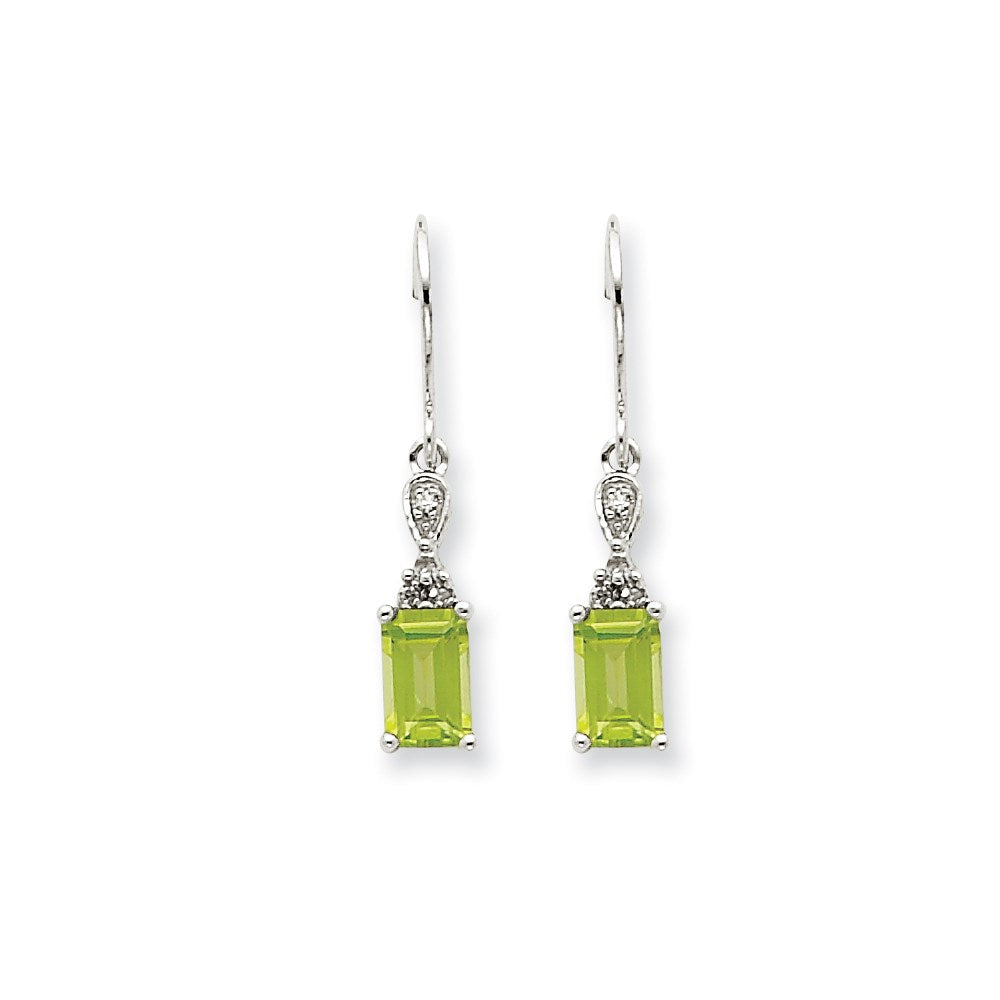 14k White Gold Peridot u0026 Real Diamond Dangle Earrings