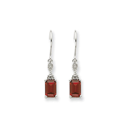 14k White Gold Garnet u0026 Real Diamond Dangle Earrings
