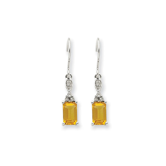 14k White Gold Citrine u0026 Real Diamond Dangle Earrings