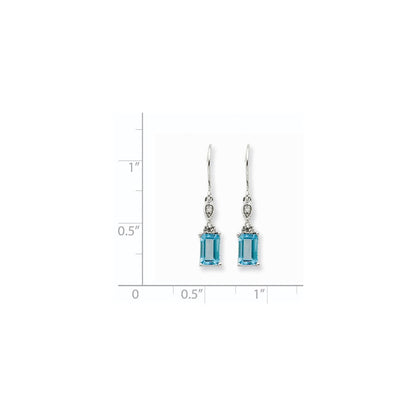 14k White Gold Blue Topaz u0026 Real Diamond Dangle Earrings