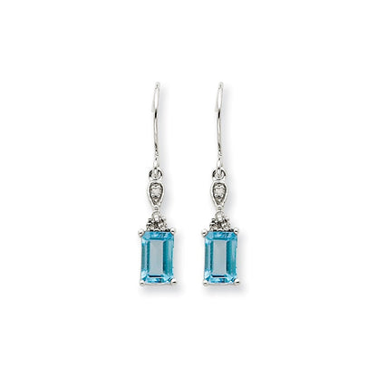 14k White Gold Blue Topaz u0026 Real Diamond Dangle Earrings