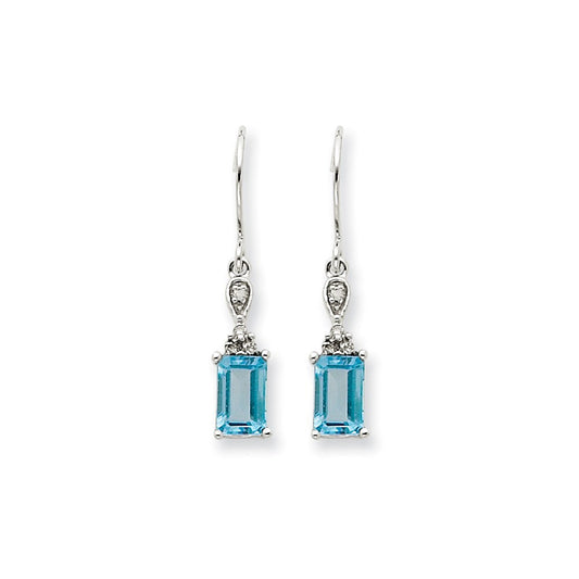 14k White Gold Blue Topaz u0026 Real Diamond Dangle Earrings