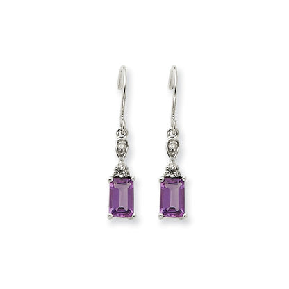 14k White Gold Amethyst u0026 Real Diamond Dangle Earrings