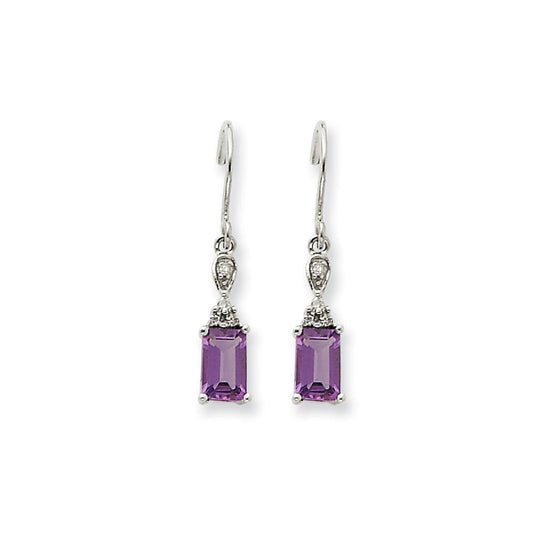 14k White Gold Amethyst u0026 Real Diamond Dangle Earrings