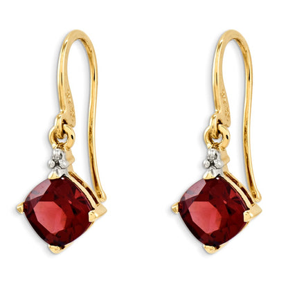 14k Yellow Gold Garnet u0026 Real Diamond Dangle Earrings