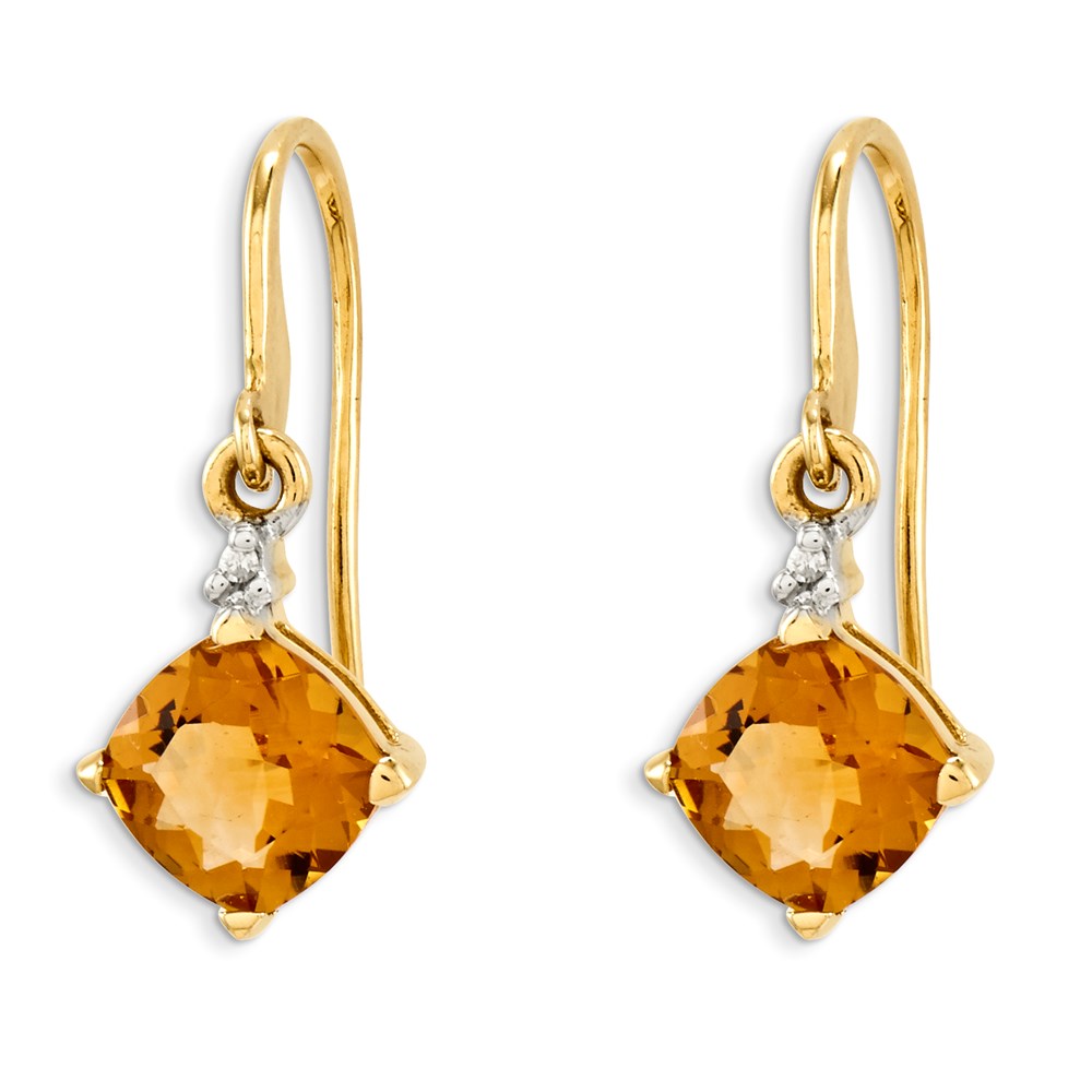 14k Yellow Gold Citrine u0026 Real Diamond Dangle Earrings