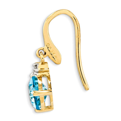 14k Yellow Gold Blue Topaz u0026 Real Diamond Dangle Earrings