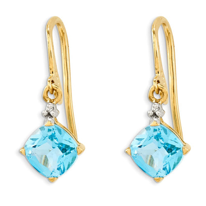 14k Yellow Gold Blue Topaz u0026 Real Diamond Dangle Earrings