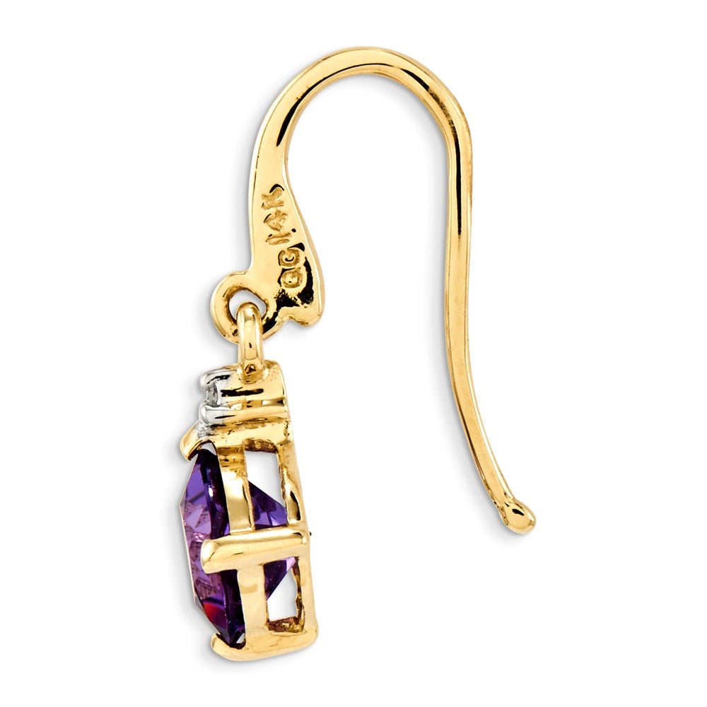 14k Yellow Gold Amethyst u0026 Real Diamond Dangle Earrings