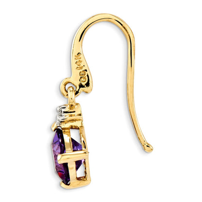 14k Yellow Gold Amethyst u0026 Real Diamond Dangle Earrings