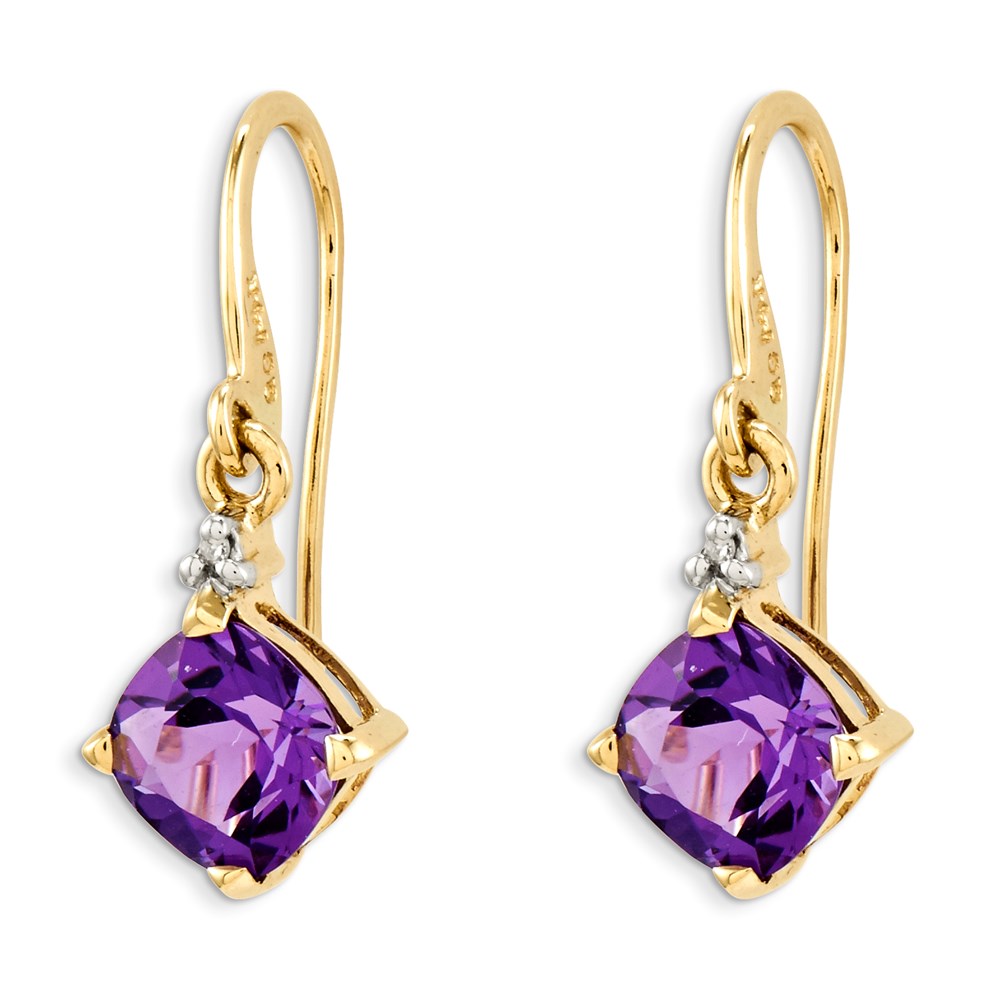 14k Yellow Gold Amethyst u0026 Real Diamond Dangle Earrings