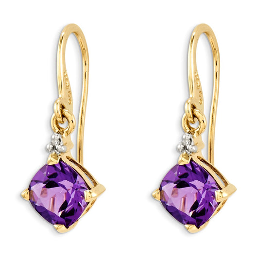 14k Yellow Gold Amethyst u0026 Real Diamond Dangle Earrings