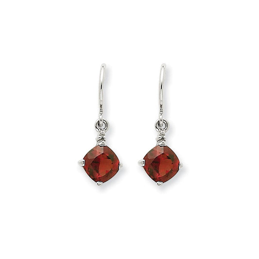 14k White Gold Garnet u0026 Real Diamond Dangle Earrings