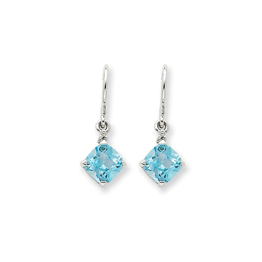 14k White Gold Blue Topaz u0026 Real Diamond Dangle Earrings