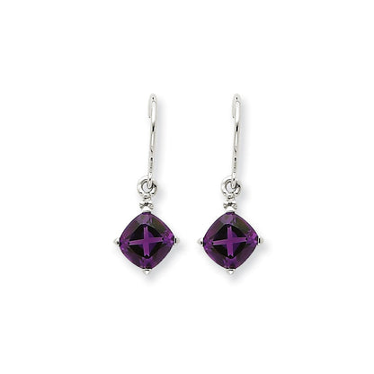 14k White Gold Amethyst u0026 Real Diamond Dangle Earrings