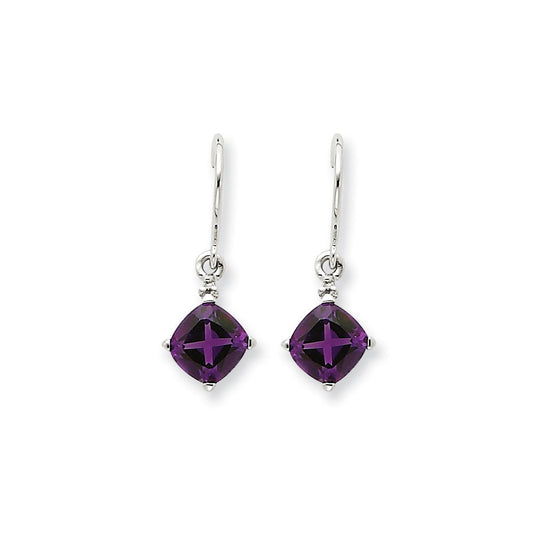 14k White Gold Amethyst u0026 Real Diamond Dangle Earrings