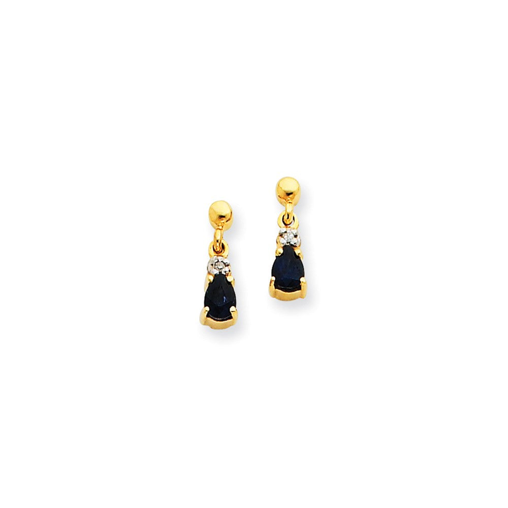 14k Yellow Gold Blue Sapphire u0026 Real Diamond Dangle Earrings