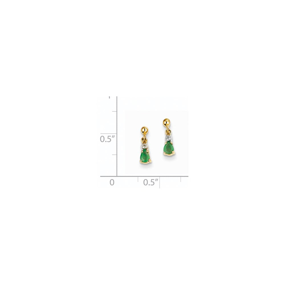 14k Yellow Gold Emerald u0026 Real Diamond Dangle Earrings