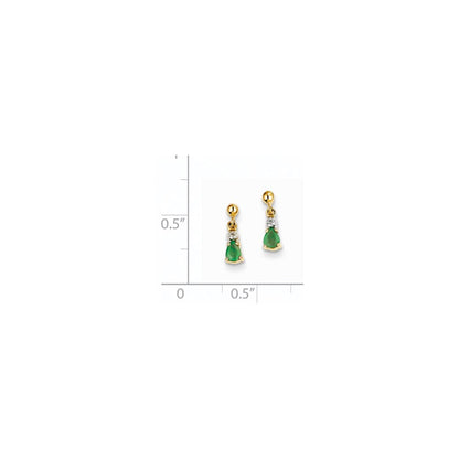 14k Yellow Gold Emerald u0026 Real Diamond Dangle Earrings