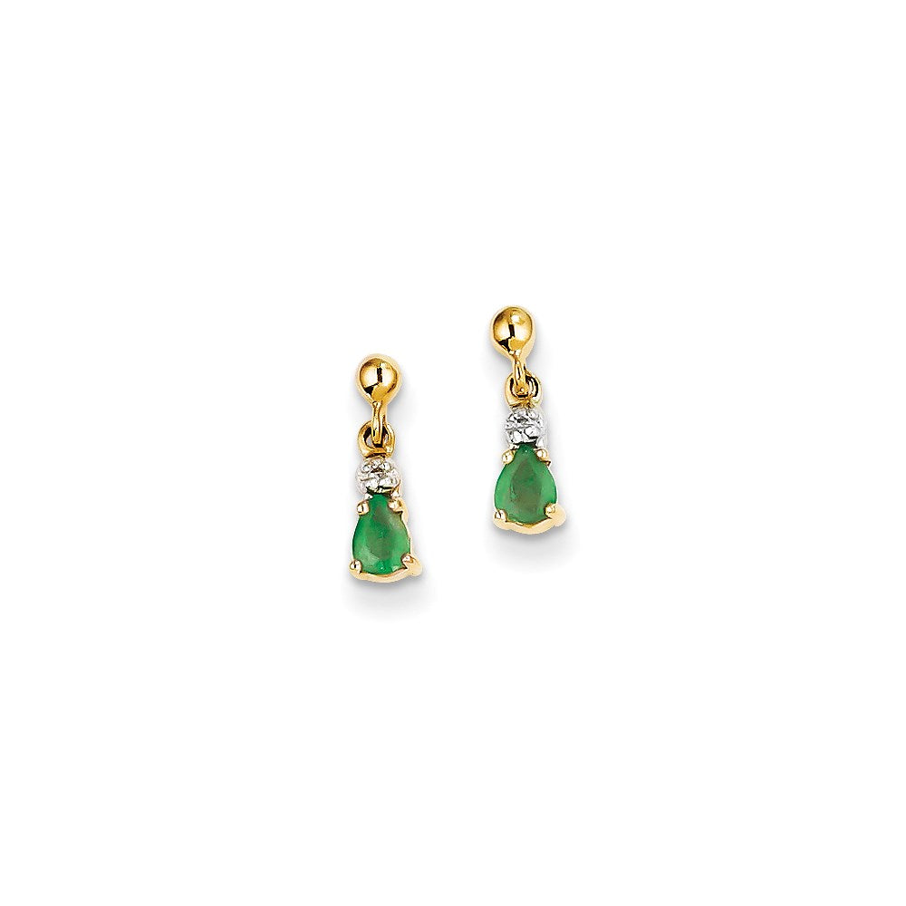14k Yellow Gold Emerald u0026 Real Diamond Dangle Earrings