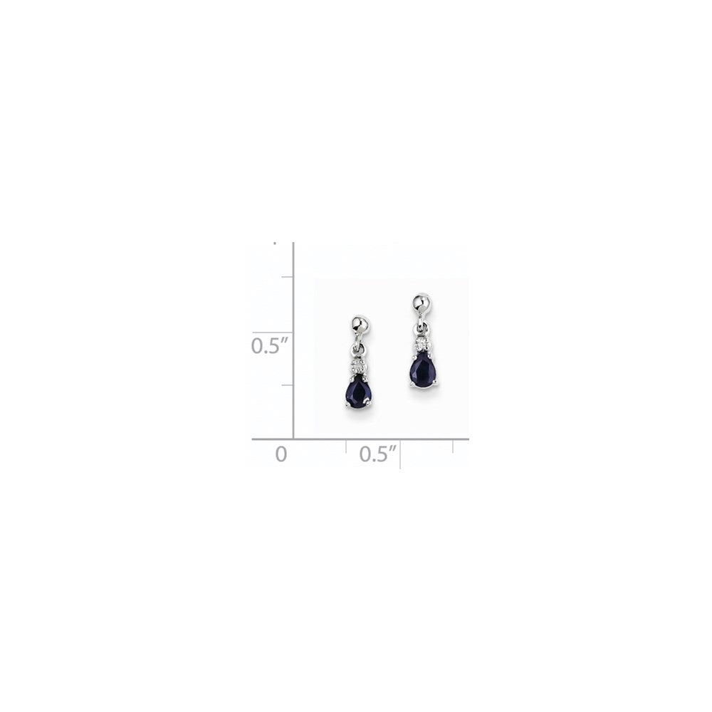 14k White Gold Blue Sapphire u0026 Real Diamond Dangle Post Earrings
