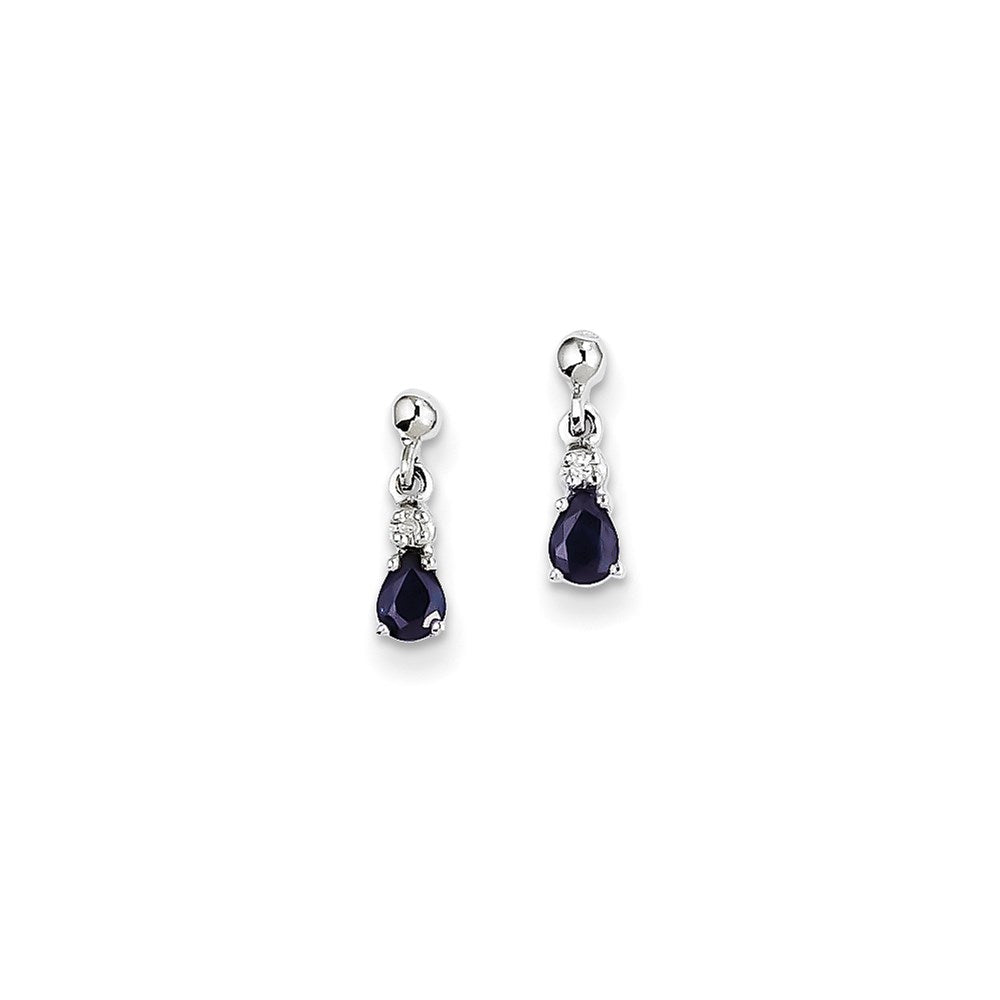 14k White Gold Blue Sapphire u0026 Real Diamond Dangle Post Earrings