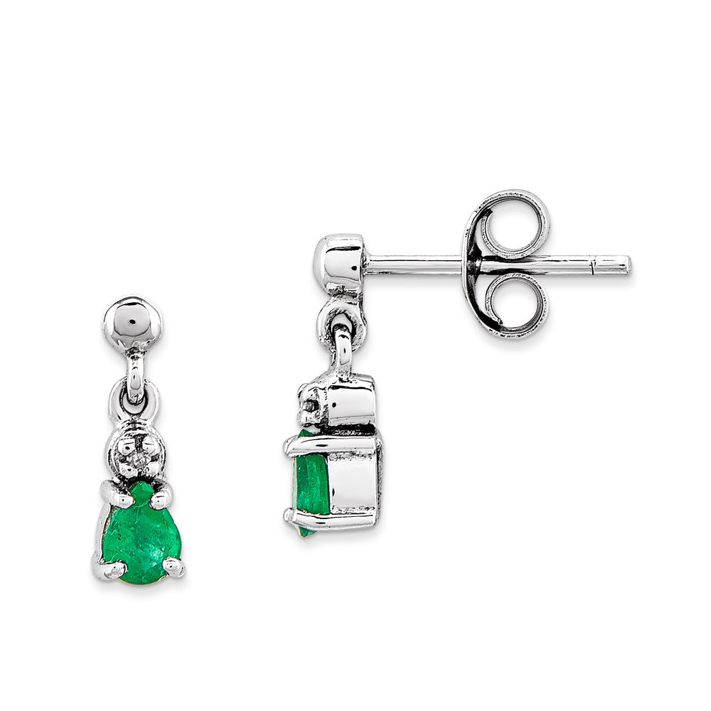 14k White Gold Emerald u0026 Real Diamond Dangle Post Earrings
