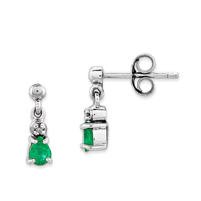 14k White Gold Emerald u0026 Real Diamond Dangle Post Earrings