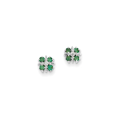 14k White Gold Emerald u0026 Real Diamond Post Earrings