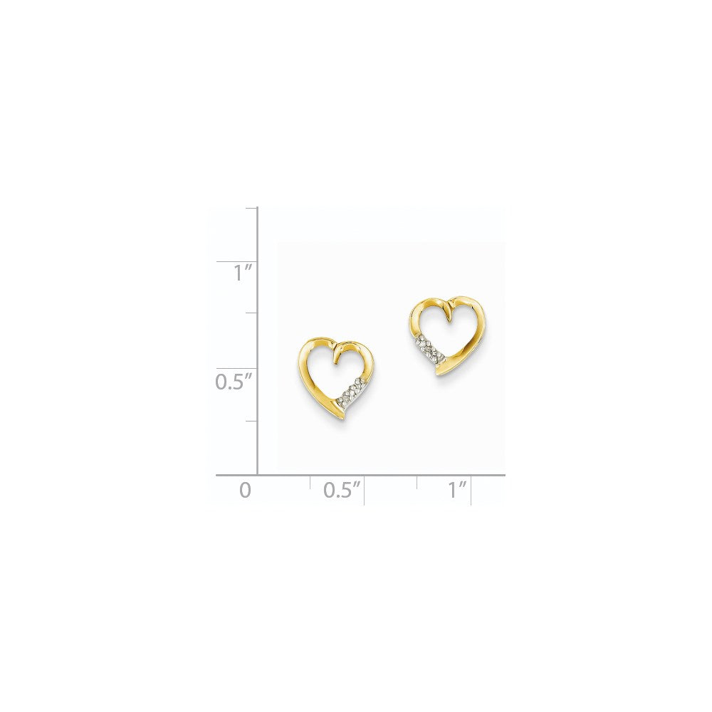 14k Yellow Gold u0026 Rhodium Real Diamond Heart Post Earrings