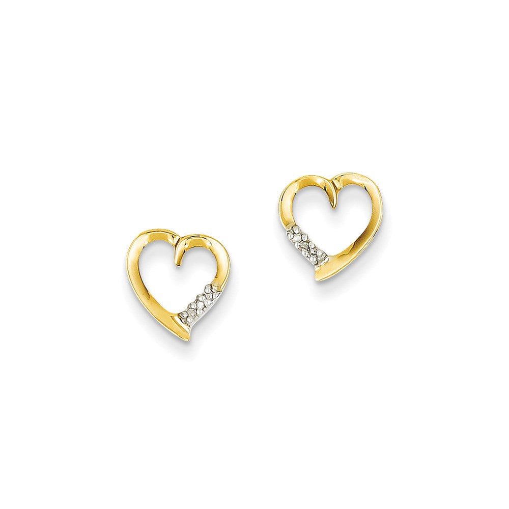 14k Yellow Gold u0026 Rhodium Real Diamond Heart Post Earrings