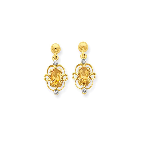 14k Yellow Gold u0026 Rhodium Marquise Citrine u0026 Real Diamond Dangle Post Earrings