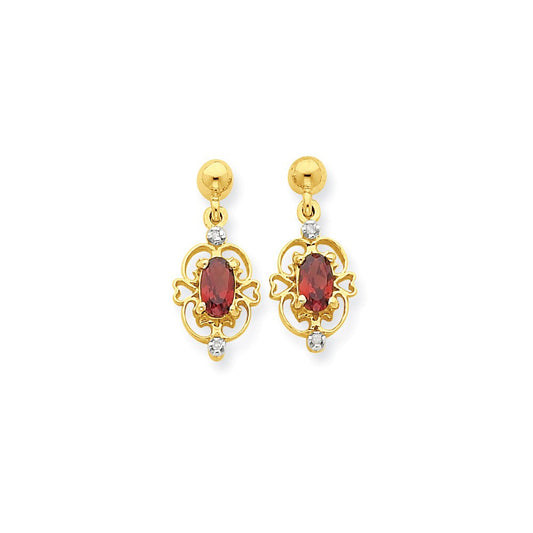 14k Yellow Gold u0026 Rhodium Marquise Garnet u0026 Real Diamond Dangle Post Earrings