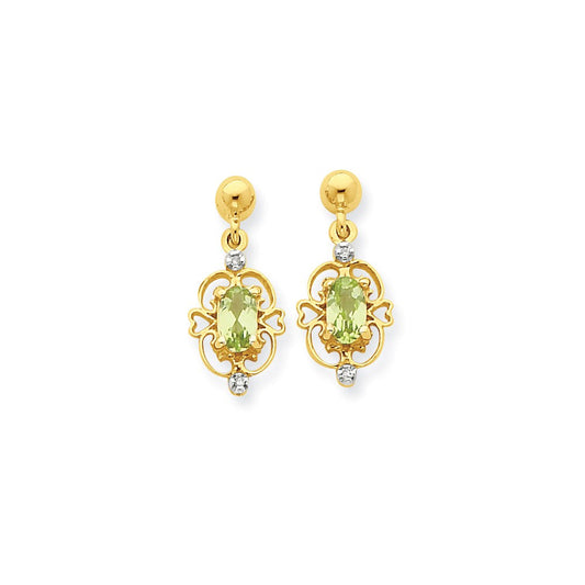 14k Yellow Gold u0026 Rhodium Marquise Peridot u0026 Real Diamond Dangle Post Earrings