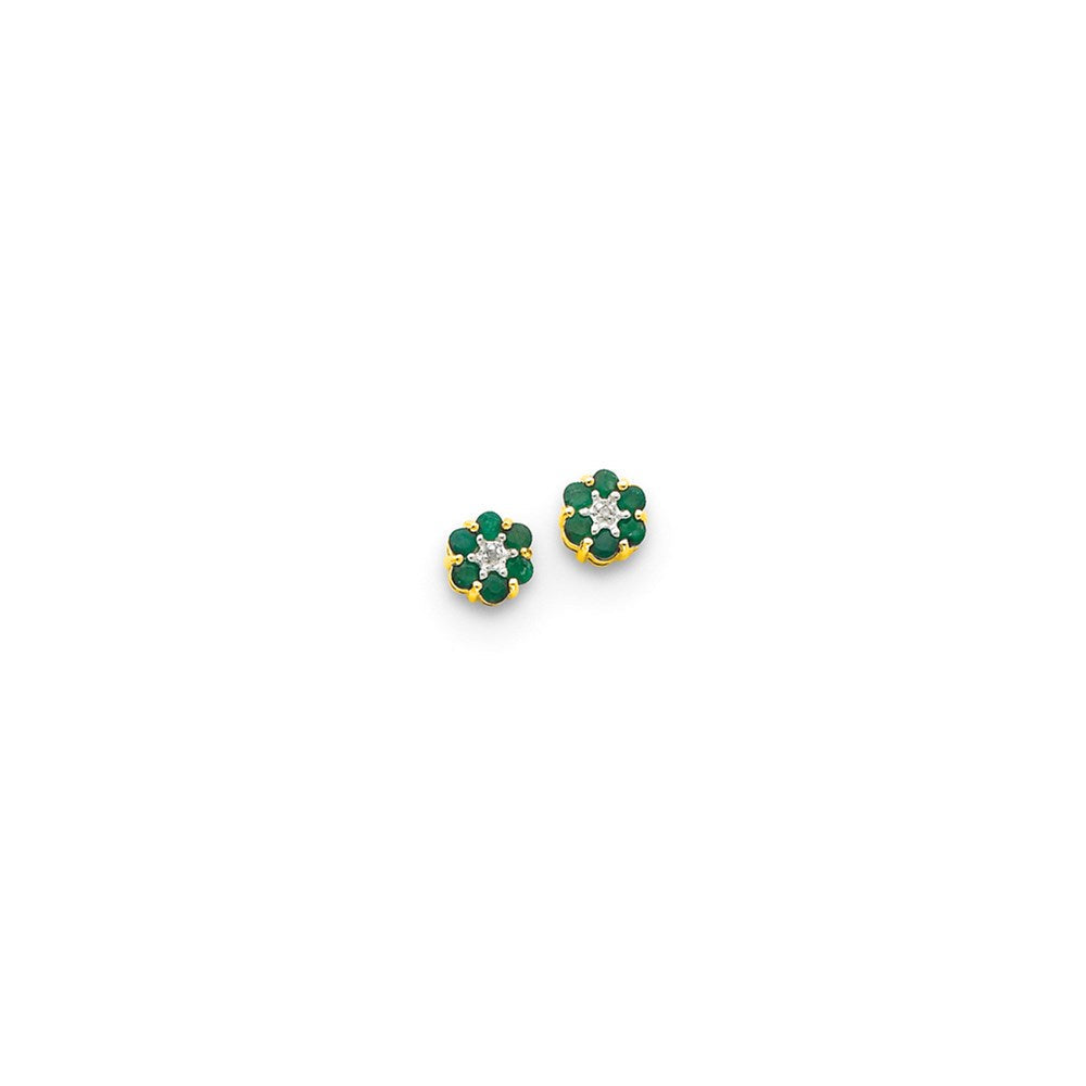 14k Yellow Gold u0026 Rhodium Emerald u0026 Real Diamond Post Earrings
