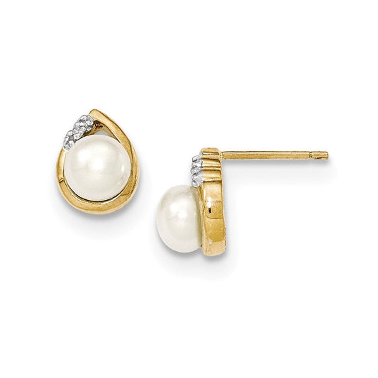 14k Yellow Gold u0026 Rhodium 6-7mm FW Cultured Pearl u0026 Real Diamond Post Earrings
