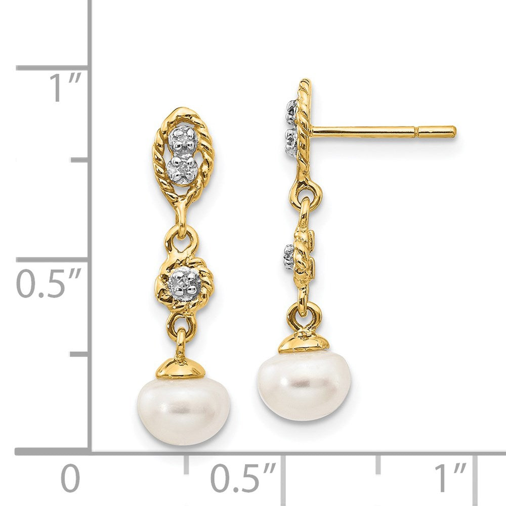 14k Yellow Gold w/Rhodium 6-7mm Semi-round FWC Pearl .02ct Real Diamond Earrings