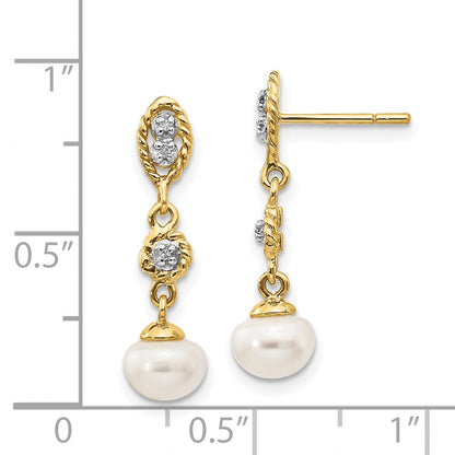 14k Yellow Gold w/Rhodium 6-7mm Semi-round FWC Pearl .02ct Real Diamond Earrings